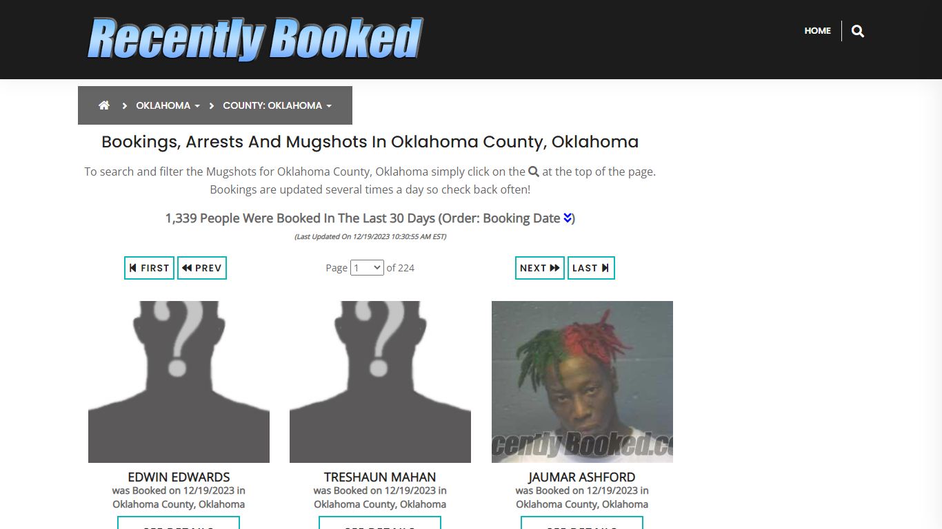 Bookings, Arrests and Mugshots in Oklahoma County, Oklahoma
